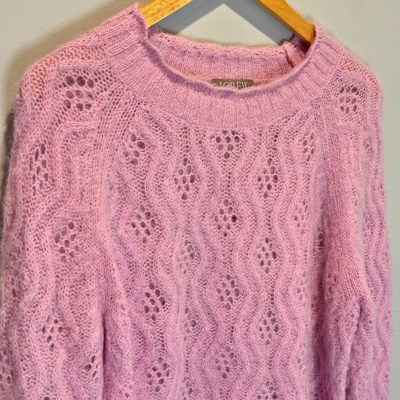 J. Crew Pink Pointelle Scallop Trim Sweater - size Medium - Picture 2 of 6